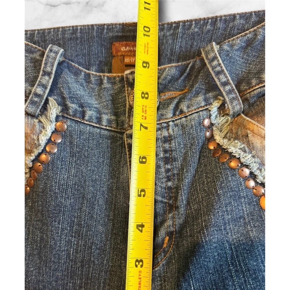 Chagall Y2K Fairycore Grunge Embellished Bootcut Flare Jeans XS Tall & Crop Top - Picture 8 of 9